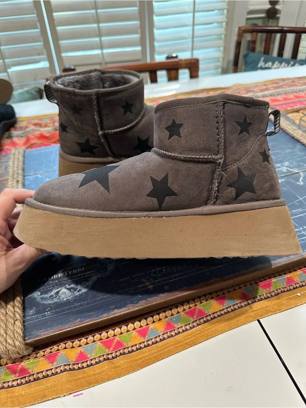 Steve Madden “Chels” Charcoal Star Suede Platform Boots – Size 8